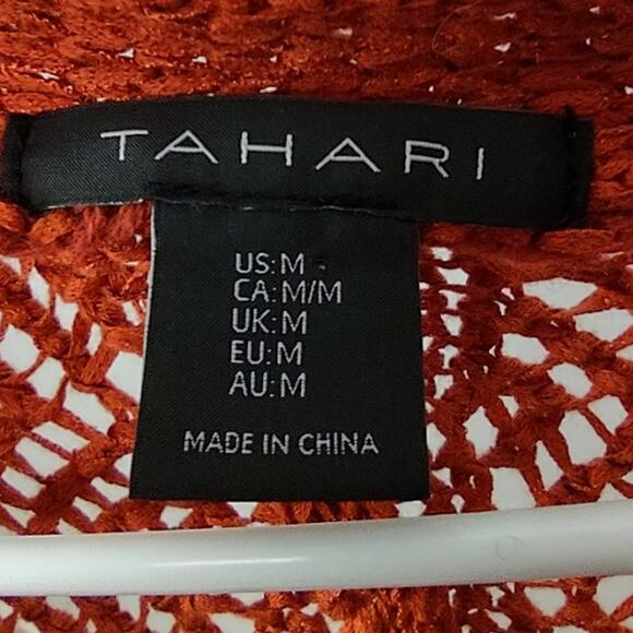 Tahari Burnt Orange Open Knit Cardigan Sweater Size Medium - Picture 5 of 13